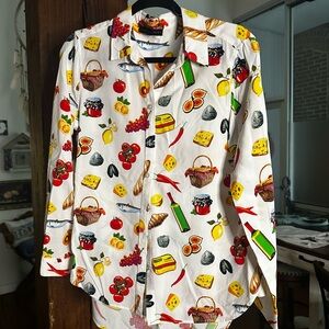 Jane and Delancey White Food Print Button Down Shirt